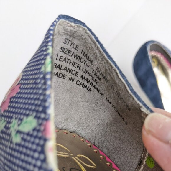 Poetic License Navy Floral Heel Womens 7.5 Peep Toe Suede Retro Party Pumps - Picture 7 of 8